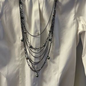 7 strand chain necklace- steel grey and light grey